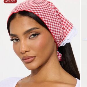 Red and White Gingham Headscarf